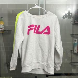 white, lime green and pink crewneck, size large